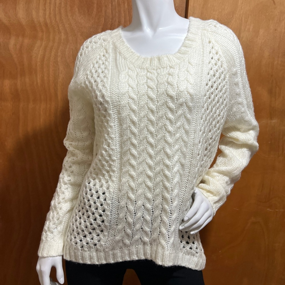 POL Clothing Cream Cable Knit Open Stitch Chunky Pullover Sweater Womens Large